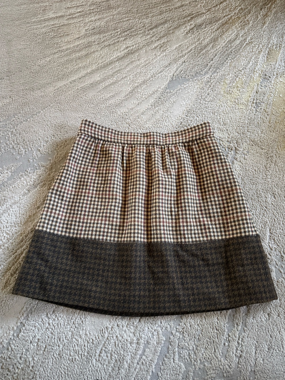 J Crew wool mini skirt tan brown houndstooth plaid preppy 0